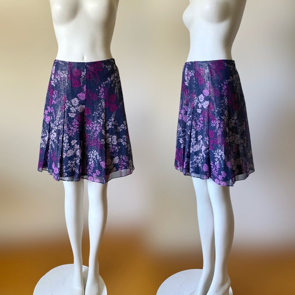Vintage 100% silk grey purple & silver pleated a-line silk skirt sz 8 / M